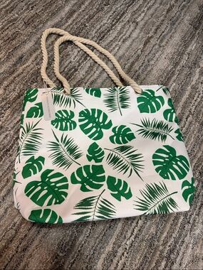 Canvas Tropical Leaf Tote Bag - Green